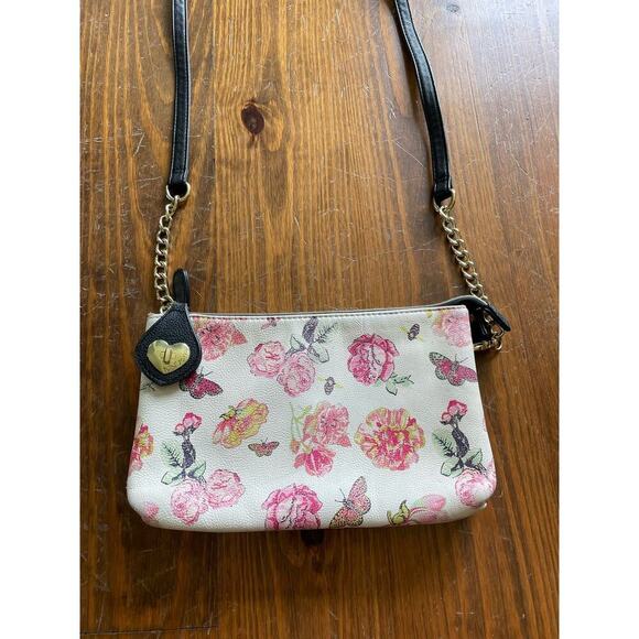 Vintage Betsy Johnson Double-Sided Striped and Rose Heart Crossbody - Picture 1 of 16